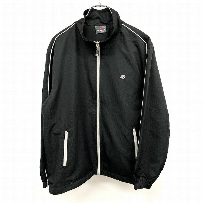 Rakuten - 【中古】[印象AB] NB NEW BALANCE ニューバランス ブルゾン / ジャケット メンズ ブラック×ホワイトグレー 黒 微起毛裏地 ジップポケット 裾に調節ゴム ハイネック 薄手 ジップアップ ロゴ刺繍 長袖