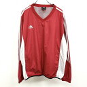 【中古】adidas - L メンズ 男性 スポーツ プルオーバージャケット トレーニング メッシュ裏地 Vネック 長袖 ポリ100% レッド×ホワイトグレー系...