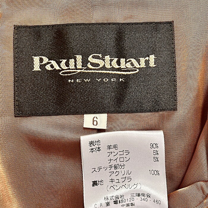 【中古】Paul Stuart ポールスチュアート 6 レディース 若干薄手 チェスターコート 上半分に裏地付き 長袖 羊毛×アンゴラなど 杢ダークベージュ系