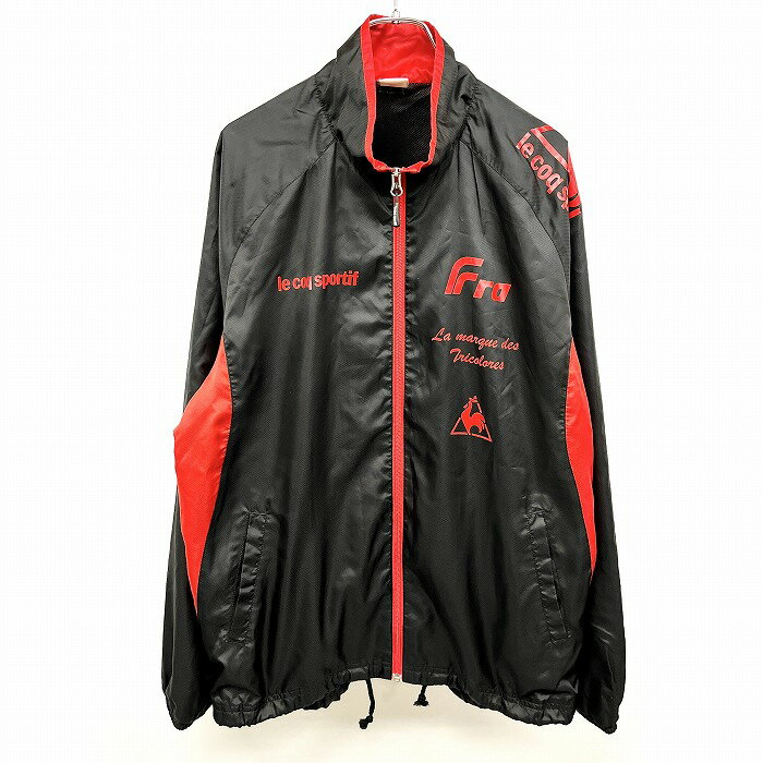 乐天商城 - 【中古】[印象AB] le coq sportif ルコックスポルティフ ジップジャケット / ブルゾン メンズ O XL ブラック×レッド系 ポリ100% ハイネック ラグランスリーブ ロゴプリント 裾に調節紐 薄手 メッシュ裏地 長袖