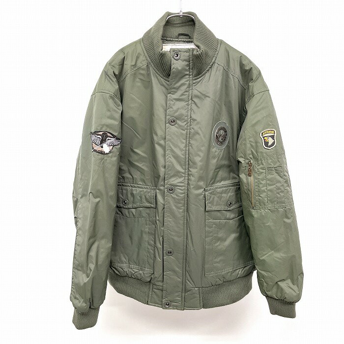 【中古】ASST - XL メンズ 男性 中綿 フライトジャケット ブルゾン リングドットボタン×ジップ留め ロゴ 長袖 ミリタリー ポリ100% グリーンカーキ