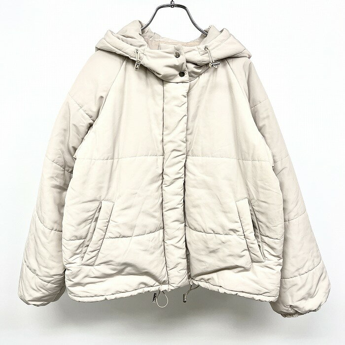 Rakuten - 【スーパーSALE★35%OFF★対象商品】【中古】[印象AB] OLIVE des OLIVE オリーブデオリーブ パデッドジャケット パーカー 無地 ハイネックフード フライフロント フードと裾に調節ゴム 中綿 ラグラン 長袖 ポリ100% F ライトグレーベージュ系 レディース