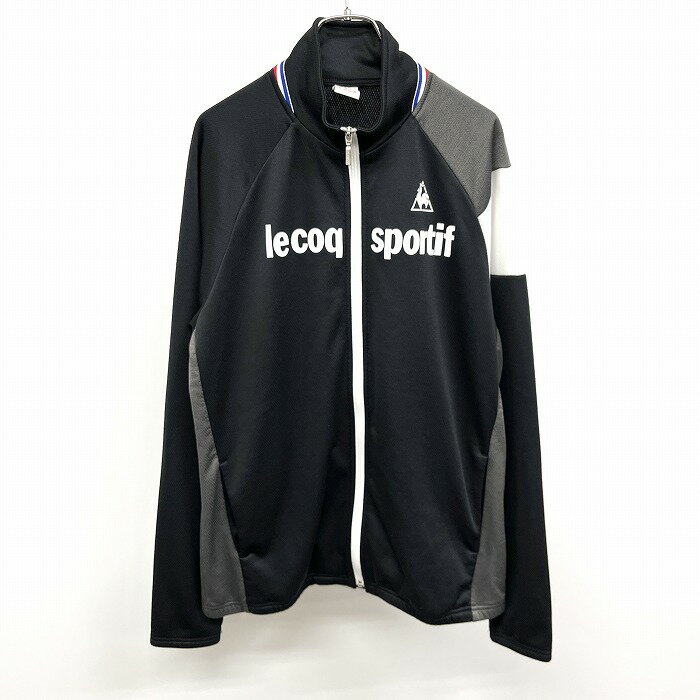 【中古】le coq sportif - O XL メンズ ジップジャケット ブルゾン 内側が微起毛 長袖 ポリ100% ブラック×グレー×ホワイト×レッド×ブルー 黒