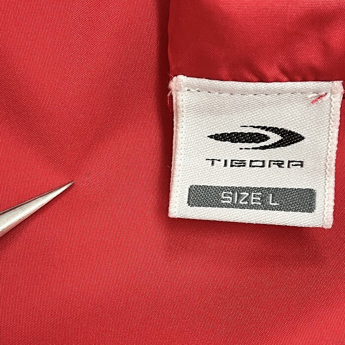 【もうすぐ終了|期間限定特別セール!!＼★30%OFF★／対象商品|〜7月12日(土)09時59分まで】【中古】TIGORA ティゴラ L メンズ 薄手 ジップアップ パッカブルジャケット パーカー 裏地無し ロゴプリント 長袖 ポリ100% レッド×ブラック 赤