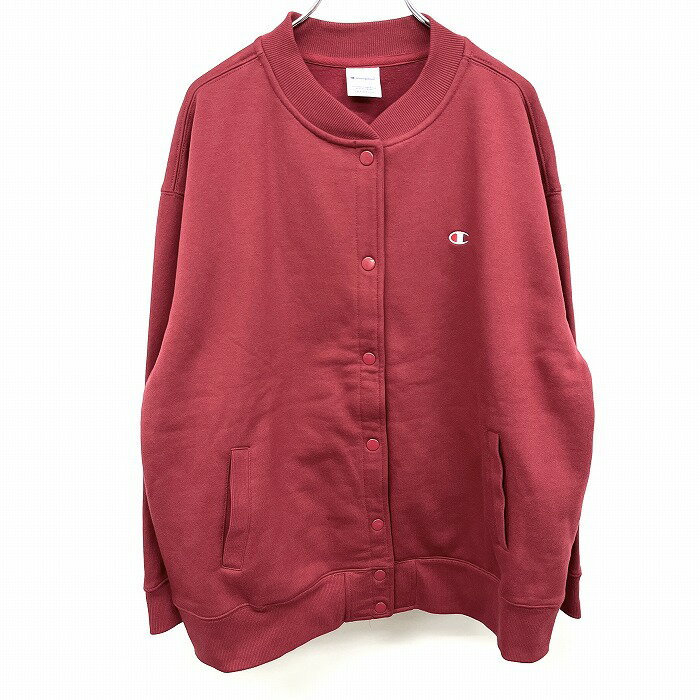 乐天商城 - 【中古】[印象AB] Champion チャンピオン スウェットブルゾン / カットソージャケット レディース 3L 2XL XXL 赤 ポリ×綿 長袖 裏起毛 ドットボタン ロゴ刺繍