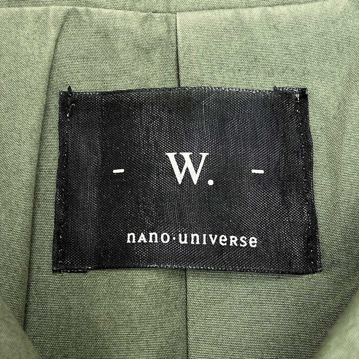 【中古】[印象AB] nano・universe ナノユニバース ミリタリージャケット カバーオール 日本製 ボタン留め フライフロント ウエストの内側に調節紐 長袖 無地 裏地無し 綿100% M グリーンカーキ 緑系 レディース 3