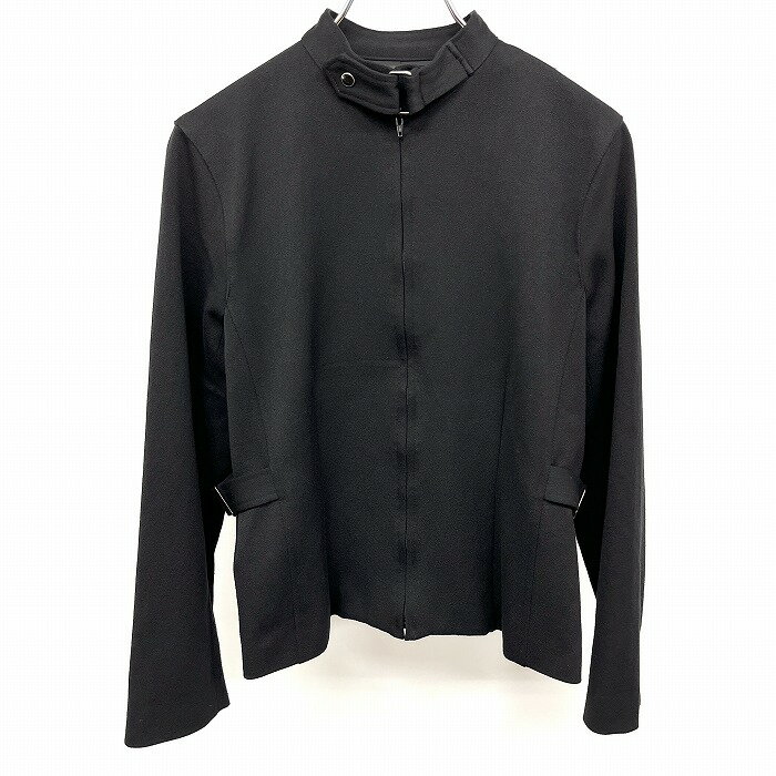 No Collar Jacket - 【中古】アモアーマスアマ スタンドカラージャケット 長袖 ジップアップ チンストラップ 裏地付 無地 [バスト83/ヒップ91/身長158] 黒 レディース