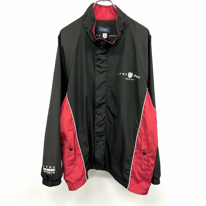 Rakuten - 【スーパーSALE★30%OFF★対象商品】【中古】[印象AB] LYNX リンクス ジャケット メンズ LL XL レッド 赤×黒×白 ロゴプリント ゴルフ 長袖 ドットボタン×ジップ留め ラグラン メッシュ裏地 ハイネック