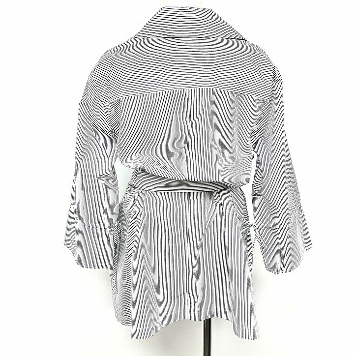 【中古】[印象AB] Mila Owen ミラオーウェン ベルテッドガウンシャツコート レディース M (1) ホワイト 黒×白 綿100% コットン 長袖 裏地無し ストライプ undo-rowa-10056983 Undo Rowa 楽天市場店 サンプル画像2