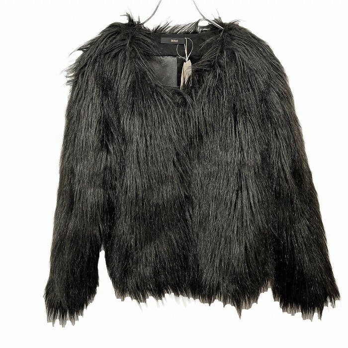 【開催予定|明日2/19日(木)20:00〜2/23(月)01:59＼2月後半お買い物マラソン／100円〜2,000円OFFクーポン配布中】【新品】DURAS ノーカラー シャギージャケット ショートコート フロントホック 裏地付き ラグラン 長袖 無地 ポリ100% F 黒 レディース