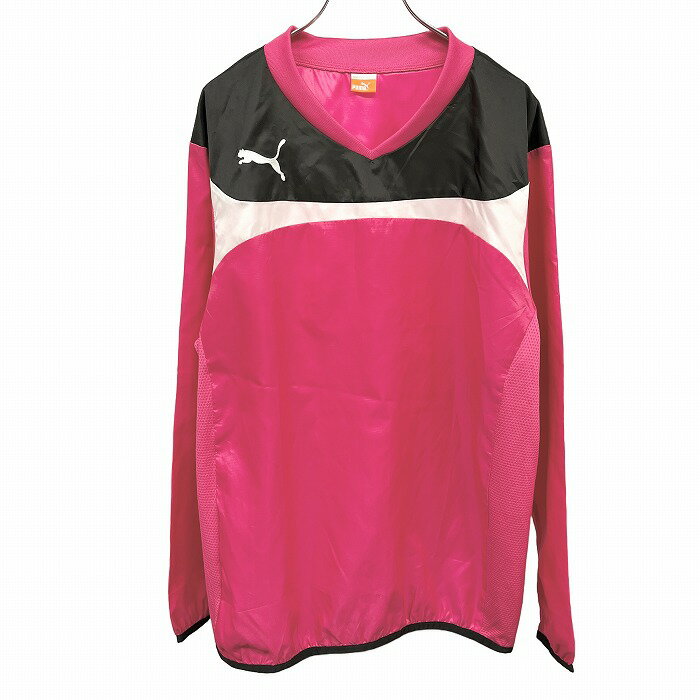 Rakuten - 【スーパーSALE★35%OFF★対象商品】【中古】[印象A] PUMA プーマ プルオーバーシャツ / プルオーバージャケット メンズ L ピンク ピンク×黒×白 ポリ100% 薄手 Vネック 長袖 背中プリント 裏地無し