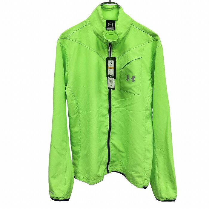 Rakuten - 【スーパーSALE★半額★対象商品】【新品/訳アリ】[印象NB] UNDER ARMOUR アンダーアーマー ジャケット メンズ S グリーン 緑×紺 ポリ100% 胸にリフレクタープリント ジップアップ 薄手 ハイネック FITTED 裏地無し 長袖