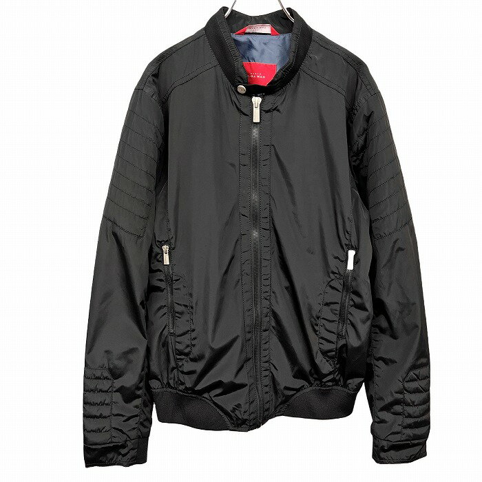 【中古】ザラマン ZARA MAN 少し薄手 ブルゾン ジャケット 袖に一部中綿入り 無地 長袖 裏地付き ポリ100% L ブラック 黒(内側:ブルー) メンズ