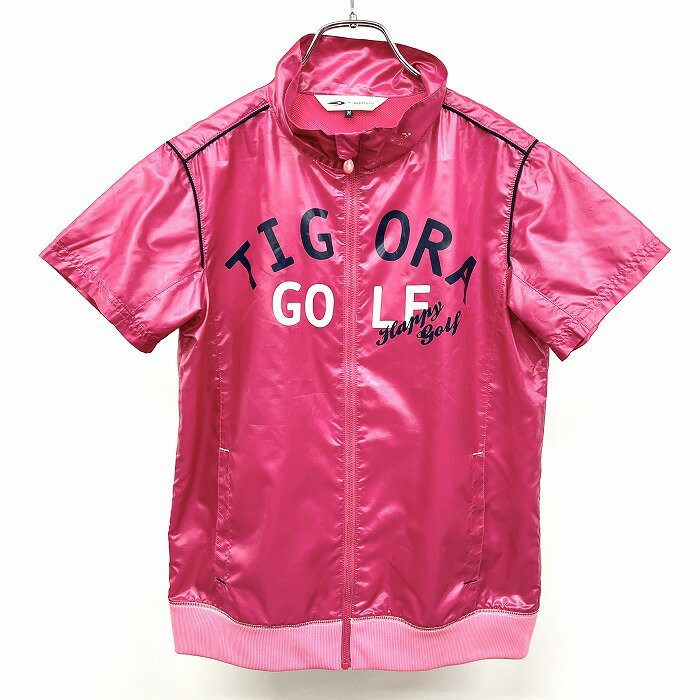 【もうすぐ終了|全品ポイント10倍|明日08/11(月)午前01:59まで＼8月お買い物マラソン／最大2千円OFFクーポン配布中】【中古】TIGORA GOLF ティゴラ ゴルフ M レディース 薄手 ジップアップ ジャケット ブルゾン メッシュ裏地 ロゴ 半袖 ポリ100% パッションピンク