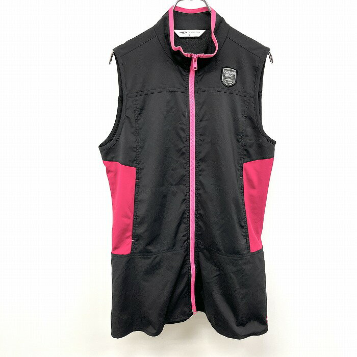 【全品PT10倍|開催中】＼楽天お買い物マラソン!!／専用クーポン配布中＆全品PT10倍!! ※バナー参照■□【中古】TIGORA - L レディース 薄手 ゴルフ ノースリーブダブルジップワンピースジャケット 裏地無し ロゴ ポリなど ピンク×ブラック ピンク
