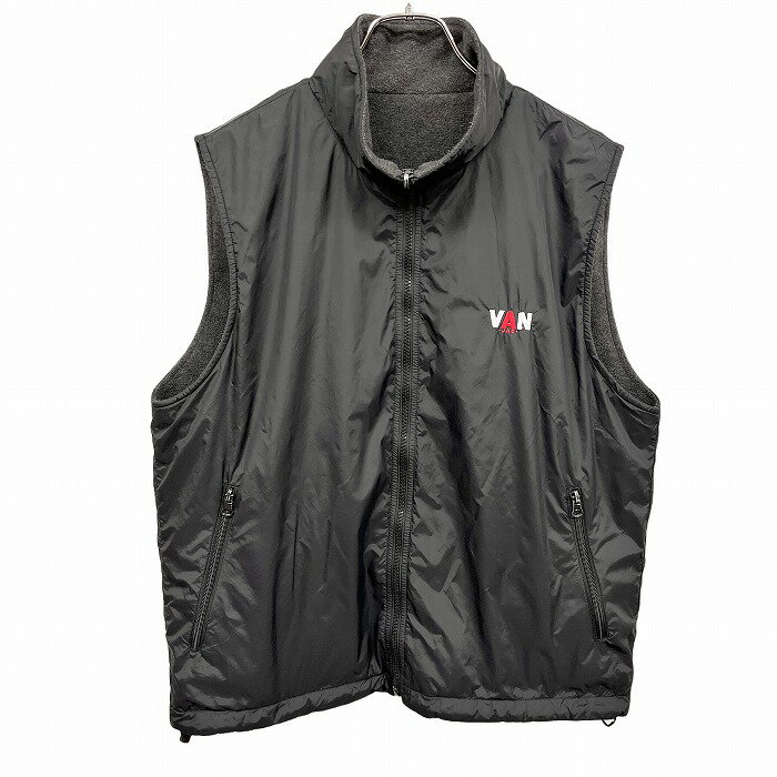 【全品PT10倍|開催中】＼11月お買い物マラソン／ 100円〜2,000円OFFクーポン配布中＆全品PT10倍// 【中古】ヴァン バン VAN リバーシブル ベスト ジャケット 裏面フリース ロゴ刺繍 ナイロン100%(内側：ポリ100%) M ブラック 黒×杢グレー メンズ