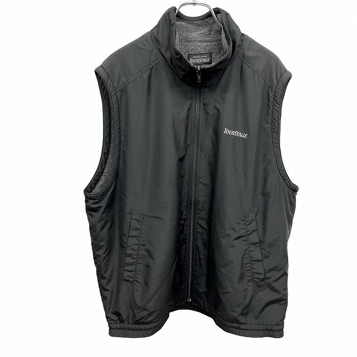【全品ポイント10倍|開催中|SALE商品多数!!|〜06/11(水)01:59まで\6月楽天スーパーSALE/クーポン配布中】【中古】ツアーステージ TOURSTAGE ゴルフ ベスト ジャケット ハイネック フリース裏地 ロゴ刺繍 ジップアップ ポリ100% LL XL ブラック 黒 メンズ