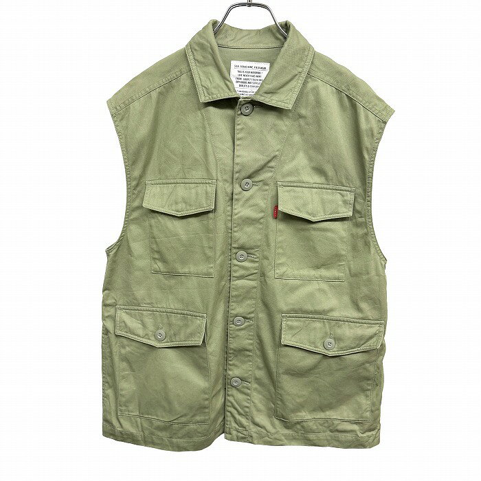 【まもなく終了|全品PT10倍|SALE商品多数!!|～3/11(水)午前01:59まで＼3月楽天スーパーSALE／セール会場はバナーより】【中古】ロデオクラウンズワイドボウル ノースリーブジャケット ベスト ボタン留め 裏地無し 無地 綿100% Free グリーン 緑 メンズ