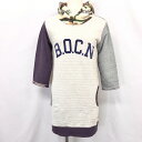 【中古】KRIFF MAYER クリフメイヤー M レディース プルオーバーパーカー スウェット 裏毛 チマヨ ボーダー 7分袖 服 綿100% 白系×紫×ピン...