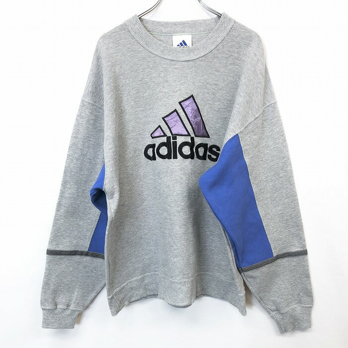 【中古】adidas アディダス L メンズ スウェットシャツ トレーナー カットソー 内側に裏毛などは無いデザイン 長袖 日本製 綿×ポリ ヘザーグレー 1