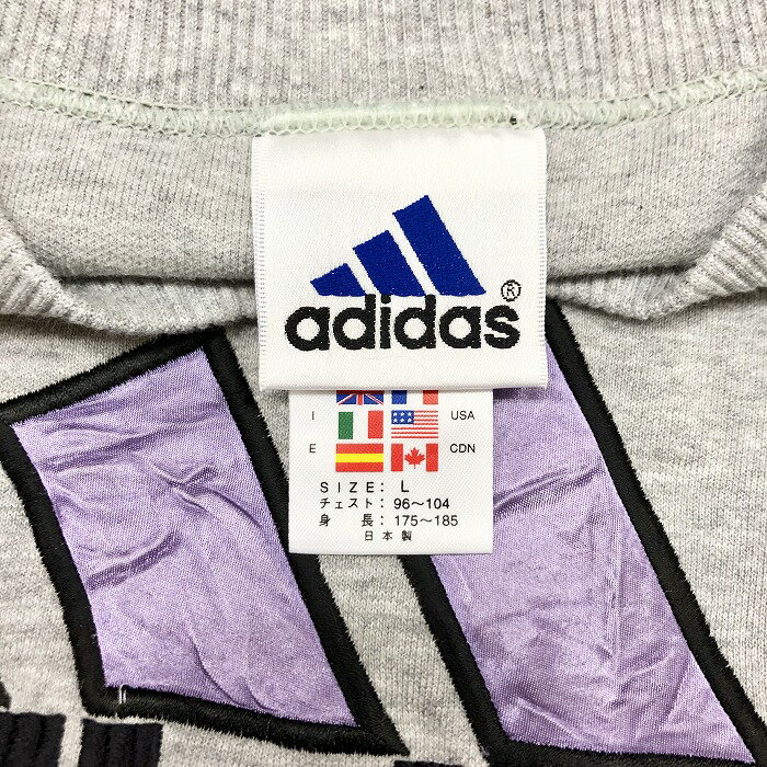 【中古】adidas アディダス L メンズ スウェットシャツ トレーナー カットソー 内側に裏毛などは無いデザイン 長袖 日本製 綿×ポリ ヘザーグレー 3