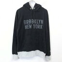 【中古】Champion チャンピオン M メンズ(レディース?) パイル生地 タオル地 プルオーバー パーカー カットソー 裏起毛 プリント 英字 長袖 黒