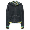 【中古】TOMMY GIRL - XS レディース ダブルジップ パーカー 内側全体にボーダープリント(袖裏も) 長袖 綿100% ブラック×グリーン×イエロー...