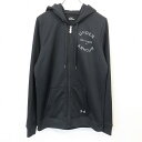 【中古】UNDER ARMOUR アンダーアーマー L レディース 女性 ジップアップ パーカー カットソー 裏毛 ロゴプリント 長袖 ポリ100% ブラック ...