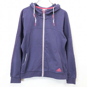 ◇◆＼＼楽天スーパーSALE!!対象商品／／◆◇【中古】adidas CLIMA LITE アディダス L レディース ジップアップ パーカー ハイネックフード ミニ裏毛 長袖 ロングスリーブ 綿×ポリ パープル 紫