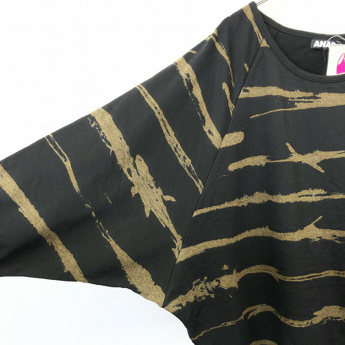 【全品ポイント10倍|開催中|〜07/26(土)01:59＼7月後半お買い物マラソン／100円〜2,000円OFFクーポン配布中】【新品/訳アリ】ANAP - F レディース ドルマンスリーブ オーバーサイズ Tシャツ カットソー ミニ裏毛 タイガーストライプ ラグラン 長袖 黒