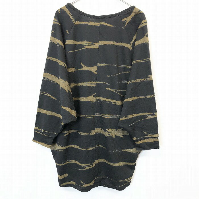 【全品ポイント10倍|開催中|〜07/26(土)01:59＼7月後半お買い物マラソン／100円〜2,000円OFFクーポン配布中】【新品/訳アリ】ANAP - F レディース ドルマンスリーブ オーバーサイズ Tシャツ カットソー ミニ裏毛 タイガーストライプ ラグラン 長袖 黒