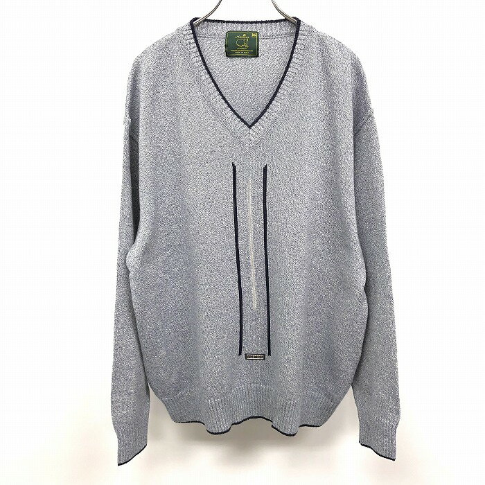 【中古】MASTERS マスターズ M メンズ ニットカットソー プルオーバー ロゴ 長袖 イタリア製 綿×アクリル×レーヨン×ナイロン メランジ ネイビー