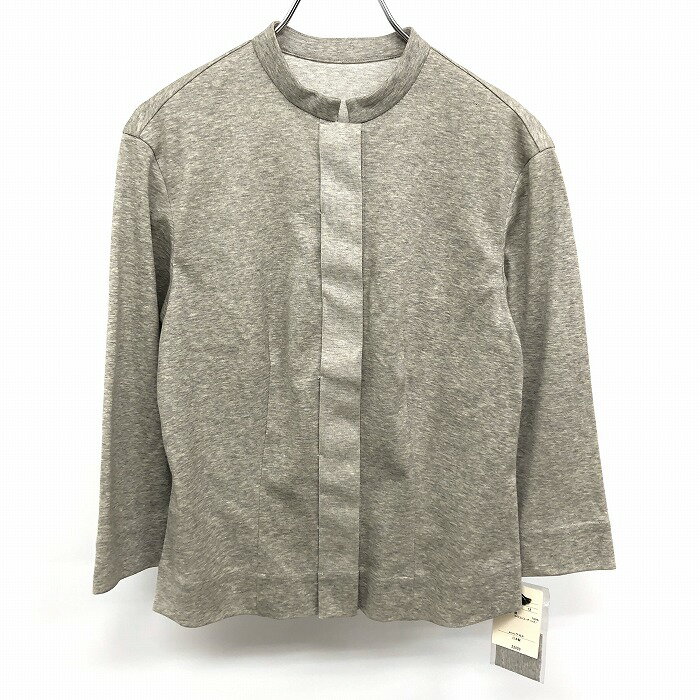 Rakuten - 【スーパーSALE★35%OFF★対象商品】【新品】[印象N] BLANCE ブランシェ カットソージャケット レディース 40 杢グレー(アイボリー系) 綿100%(シリコンコーティング) スタンドカラー フライフロント ドットボタン留め 無地 裏地無し 薄手 7分袖