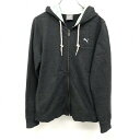 【中古】PUMA プーマ L レディース スウェット ジップアップ パーカー フーディー フッディー 裏毛 ロゴ刺繍 長袖 綿×ポリ ヘザーチャコールグレー