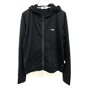 【中古】FILA フィラ L レディース 薄手 Tシャツ生地 ジップアップ パーカー フィンガーホール付き ミニロゴプリント 長袖 ポリ×綿 ブラック 黒