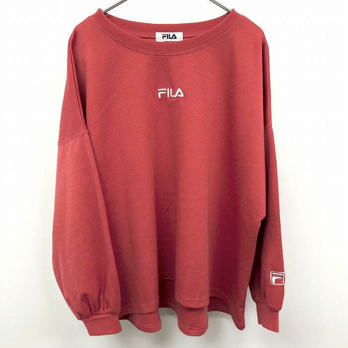 ＼楽天スーパーSALEスタート!!／期間中使えるクーポン配布＆ランク別PT最大10倍■□FILA フィラ M レディース プルオーバー フレアカットソー ショートフロント ロゴ刺繍 長袖 ポリエステル×ポリウレタン ヘザーピンク系