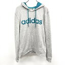 【中古】adidas NEO アディダス ネオ L レディース スウェット プルオーバー パーカー 裏毛 ロゴ 長袖 ヘザーグレー×エメラルドグリーン 杢グレー