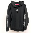 【中古】KAPPA カッパ L レディース 女性 スウェット プルオーバー パーカー 裏起毛 ロゴプリント 長袖 ポリ×綿 緑掛かったヘザーブラック系 黒系