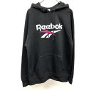 【全品PT20倍】＼FASHION SPECIAL FAIR 開催中 ／専用クーポン配布＆全品PT20倍 ※バナー参照■□【中古】Reebok リーボック L メンズ 男性 スウェット プルオーバーパーカー 裏起毛 ラグラン 長袖 綿×ポリ ブラック×ネオンピンク×ホワイト 黒