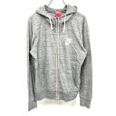 【中古】ナイキ NIKE ジップアップパーカー カットソー 長袖 ロゴプリント ハイネックフード フーディー 綿×ポリ XL ヘザーグレー レディース