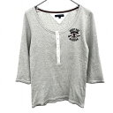 【もうすぐ終了|5/7(火) 09:59まで】＼Rakuten Fashion THE SALE／最大20%OFFクーポン配布中■□【中古】TOMMY HILFIGER リブカットソー ストレッチ Uネック ヘンリーネック 刺繍 7分袖 綿100% M 杢グレー 杢グレー×紺×赤×白×緑 レディース