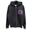 【中古】チャンピオン Champion パーカー スウェット ジップアップ 裏起毛 長袖 パイル地ロゴ フーディー 綿×ポリ S ブラック 黒 レディース