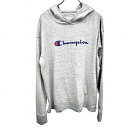 【中古】チャンピオン Champion 薄手 パーカー Tシャツ生地 プルオーバー ロゴプリント 長袖 綿100% L ヘザーグレー 杢グレー×紺×赤 レディー...