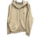 【中古】ラコステ LACOSTE パーカー ジップアップ スウェット 裏毛 丈短め ワニ 長袖 フーディー 綿100% 34 ベージュ ベージュ×緑 レディース