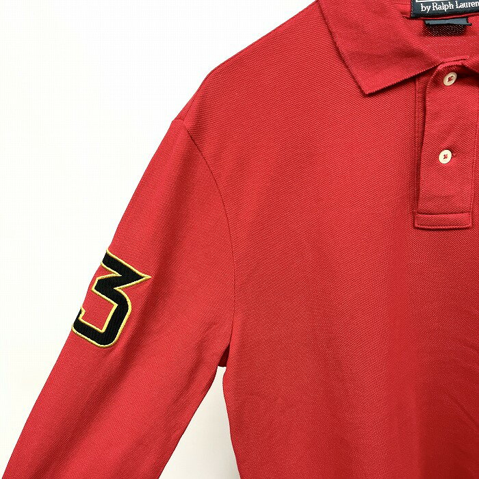 【開催予定＼Black Friday|ブラックフライデー|11/20(木)20時00〜／期間中使える最大2千円OFFクーポン配布中】【中古】ポロバイラルフローレン ポロシャツ 鹿の子 ビッグポニー 細い袖 長袖、ロングテール 綿100% M レッド 赤×黄×黒 メンズ(レディース？)