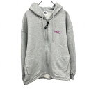 【中古】CAMP7 パーカー ジップアップ 裏毛 スウェット 両面プリント 長袖 綿100% M 杢グレー 杢グレー×パッションピンク レディース(メンズ?)