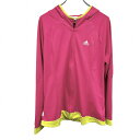 【中古】アディダス adidas 薄手 パーカー ジップアップ ラグランスリーブ 長袖 ロゴプリント ポリ100% OT XL LL ピンク ピンク×黄 レディ...