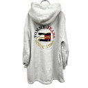 【中古】TOMMY JEANS パーカーワンピース スウェット 裏起毛 プルオーバー 長袖 綿100% M 杢グレー 杢グレー×紺×赤×白×ゴールド レディース