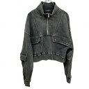 【中古】ジーナシス スウェットシャツ トレーナー 裏毛 ハイネック ハーフジップ 古着加工 ショート丈 長袖 綿100% F ブラック系 黒系 レディース