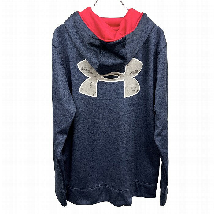 乐天商城 - 【中古】[印象A] UNDER ARMOUR アンダーアーマー パーカー / スウェット メンズ S (SM) ヘザーネイビー 杢紺×グレー×赤×白 ポリ100% 背中刺繍 胸にロゴプリント 右手具備にロゴ刺繍 ジップアップ 裏起毛 長袖